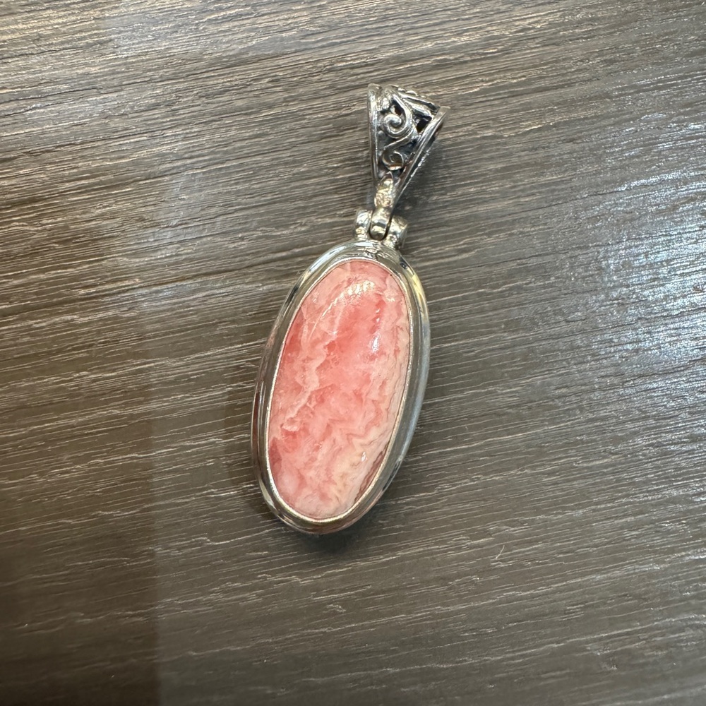 Natural Pink Fine Rhodochrosite Gemstone 925 Solid Silver Vintage Style Pendant